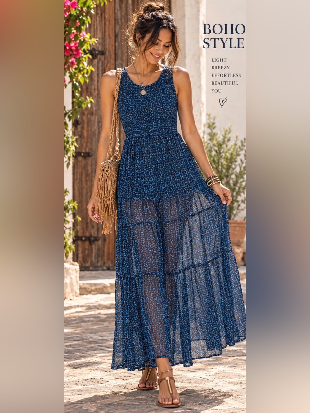 Lucky Brand Blue Patterned Sleeveless Maxi Dress